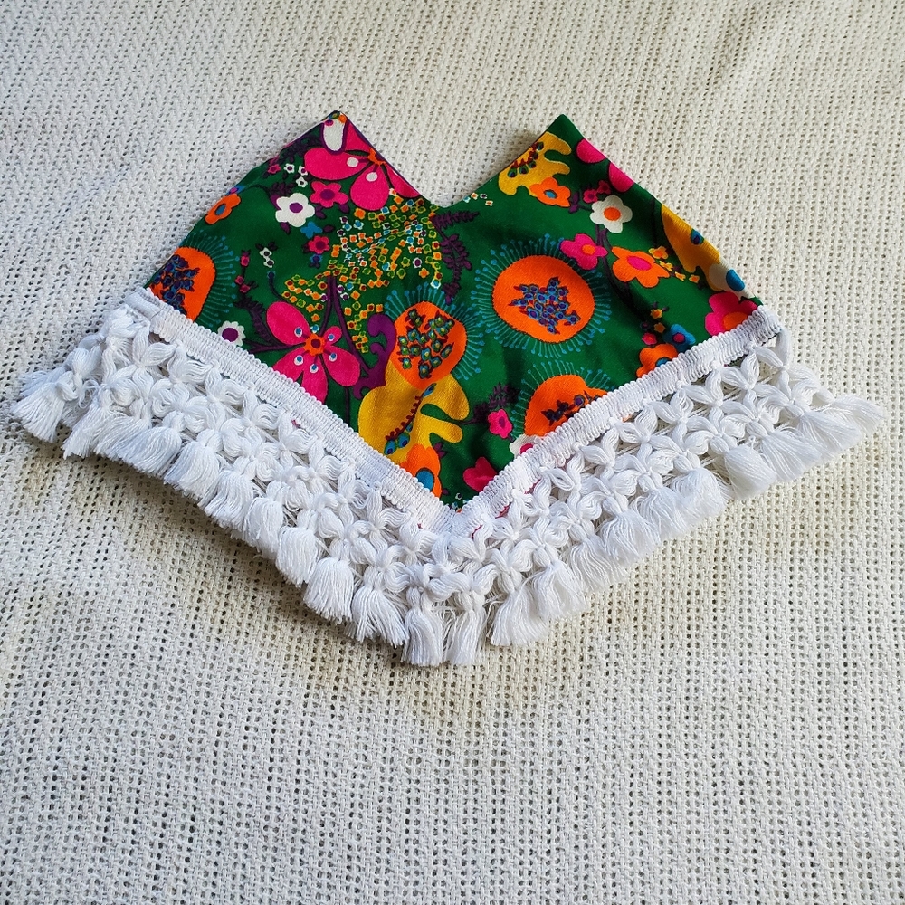 Unique Handmade Crocheted Poncho Cape For Girl Clothing VTG Fabric Upcycled